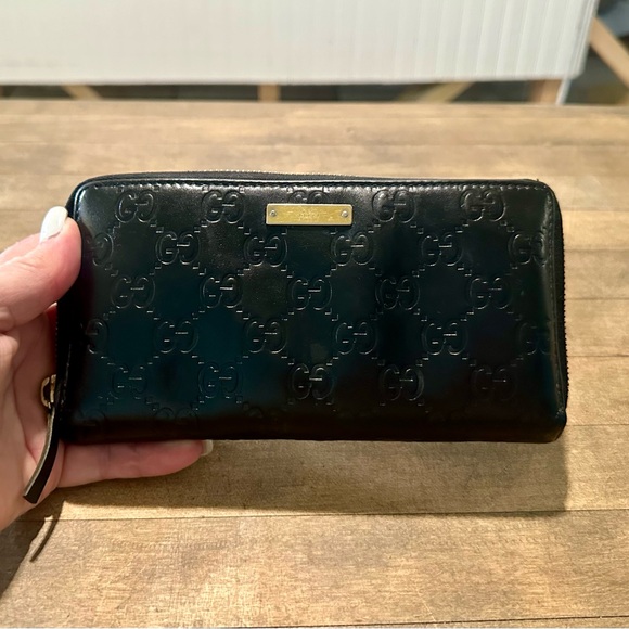 Gucci Black Guccissima Leather Zip Around Long Wallet